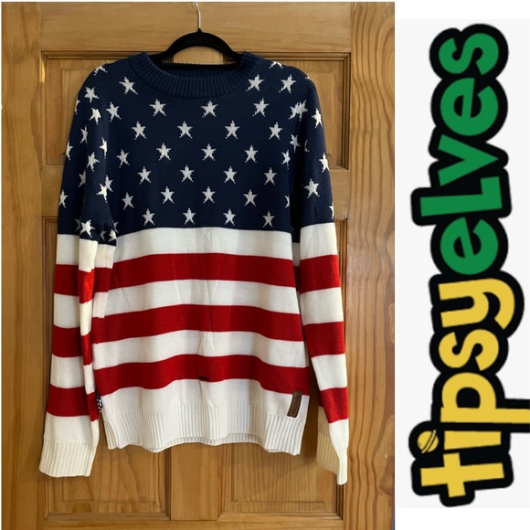 🇺🇸EUC Tipsy Elves Men’s patriotic flag crewneck Sweater size Large. - Picture 1 of 6